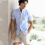 Elias Short Sleeve Stripe Shirt - White & Light Blue