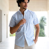 Elias Short Sleeve Stripe Shirt - White & Light Blue