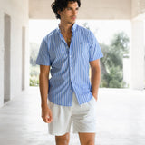 Elias Short Sleeve Stripe Shirt - Light Blue