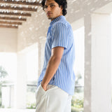 Elias Short Sleeve Stripe Shirt - Light Blue