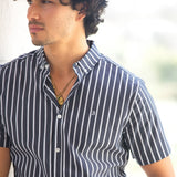 Elias Short Sleeve Stripe Shirt - Navy
