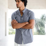 Elias Short Sleeve Stripe Shirt - Navy