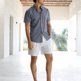 Elias Short Sleeve Stripe Shirt - Navy