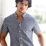 Elias Short Sleeve Stripe Shirt - Navy