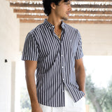 Elias Short Sleeve Stripe Shirt - Navy