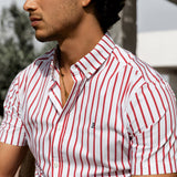 Elias Short Sleeve Stripe Shirt - White & Red