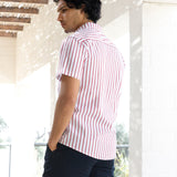 Elias Short Sleeve Stripe Shirt - White & Red
