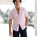 Elias Short Sleeve Stripe Shirt - White & Red