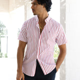 Elias Short Sleeve Stripe Shirt - White & Red