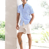 Elias Short Sleeve Stripe Shirt - White & Blue