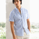 Elias Short Sleeve Stripe Shirt - White & Blue
