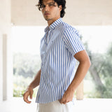 Elias Short Sleeve Stripe Shirt - White & Blue