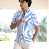Elias Short Sleeve Stripe Shirt - White & Blue