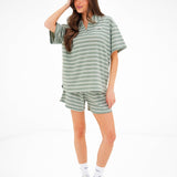 Soft Stripe Waffle Shorts - Green Stripe