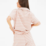 Soft Stripe Waffle Rugby Shirt - Peach Stripe