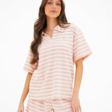 Soft Stripe Waffle Rugby Shirt - Peach Stripe