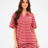 Soft Stripe Waffle Rugby Shirt - Red Stripe