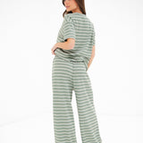 Soft Stripe Waffle Trousers - Green Stripe