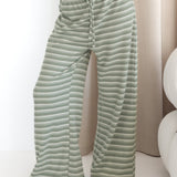 Soft Stripe Waffle Trousers - Green Stripe