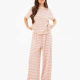Soft Stripe Waffle Trousers - Peach Stripe