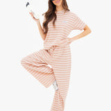 Soft Stripe Waffle Trousers - Peach Stripe