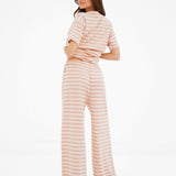 Soft Stripe Waffle Trousers - Peach Stripe
