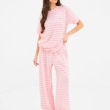 Soft Stripe Waffle Trousers - Pink Stripe