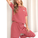 Soft Stripe Waffle Trousers - Red Stripe