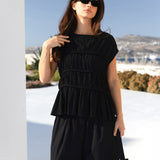 Alessia Linen Frill Top - Black