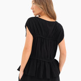 Alessia Linen Frill Top - Black