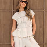 Alessia Linen Frill Top - Off White