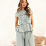Alessia Linen Frill Top - Soft Sage