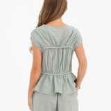 Alessia Linen Frill Top - Soft Sage