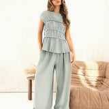 Alessia Linen Frill Top - Soft Sage