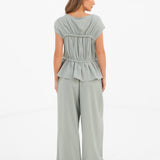 Alessia Linen Frill Top - Soft Sage