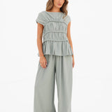 Alessia Linen Frill Top - Soft Sage