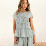 Alessia Linen Frill Top - Soft Sage