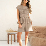 Alessia Linen Frill Top - Tan
