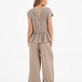Alessia Linen Frill Top - Tan