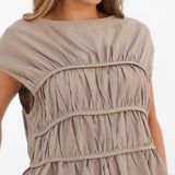 Alessia Linen Frill Top - Tan