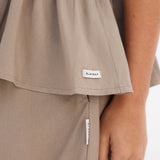 Alessia Linen Frill Top - Tan