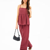 Mila Peplum Top - Washed Red