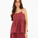 Mila Peplum Top - Washed Red