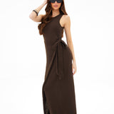 Mae Tied Waist Dress - Brown