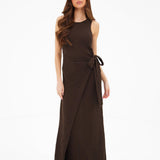 Mae Tied Waist Dress - Brown