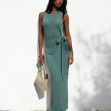 Mae Tied Waist Dress - Sage Green
