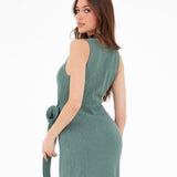 Mae Tied Waist Dress - Sage Green