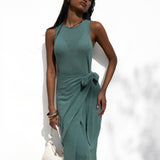 Mae Tied Waist Dress - Sage Green