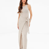 Mae Tied Waist Dress - Taupe