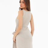 Mae Tied Waist Dress - Taupe